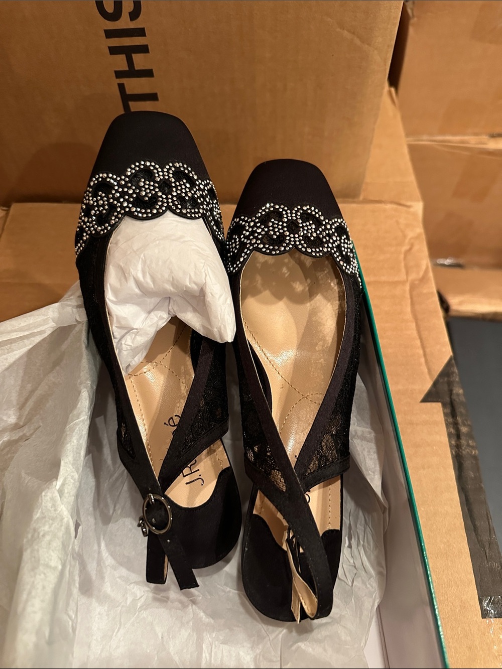 Black Embellished Slingback Flats - Women's 9.5